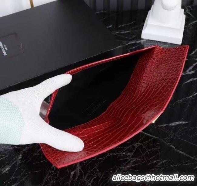 Shop Cheap Saint Laurent Uptown Pouch in Crocodile Embossed Shiny Leather 565739 Burgundy/Gold 2024