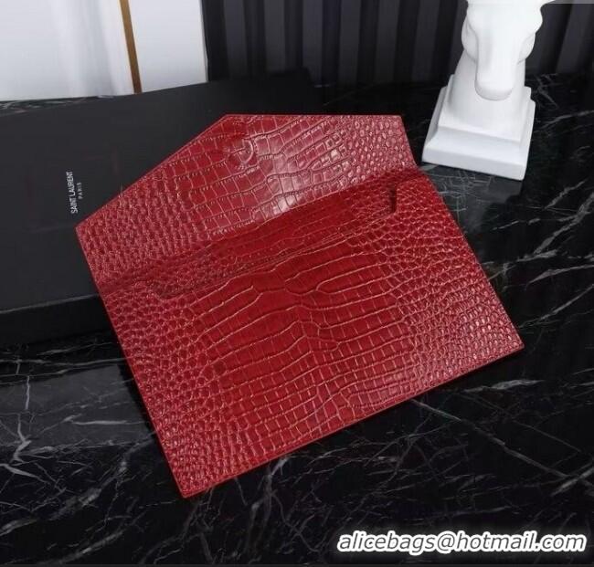 Shop Cheap Saint Laurent Uptown Pouch in Crocodile Embossed Shiny Leather 565739 Burgundy/Gold 2024