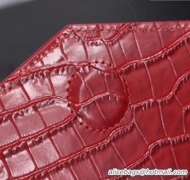 Shop Cheap Saint Laurent Uptown Pouch in Crocodile Embossed Shiny Leather 565739 Burgundy/Gold 2024
