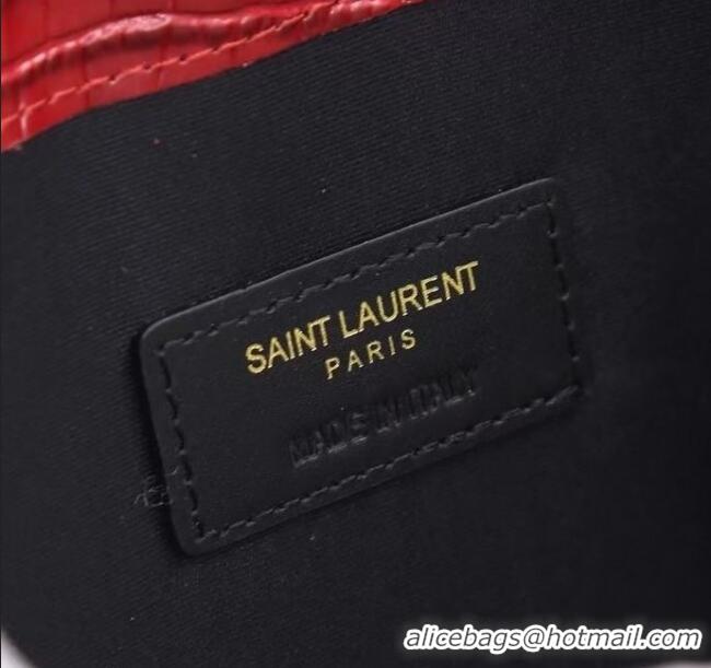Shop Cheap Saint Laurent Uptown Pouch in Crocodile Embossed Shiny Leather 565739 Burgundy/Gold 2024