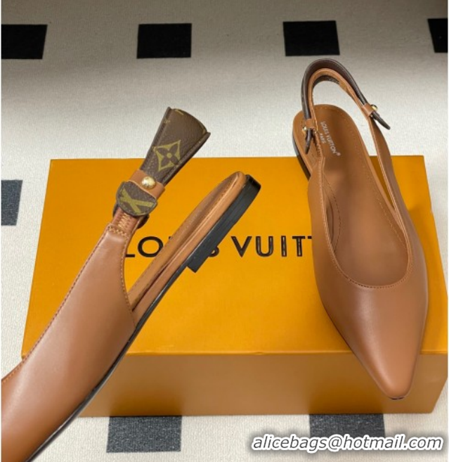 Luxury Discount Louis Vuitton Legacy Slingback Ballerinas Flat in Leather Brown 1AHOCI 1022135