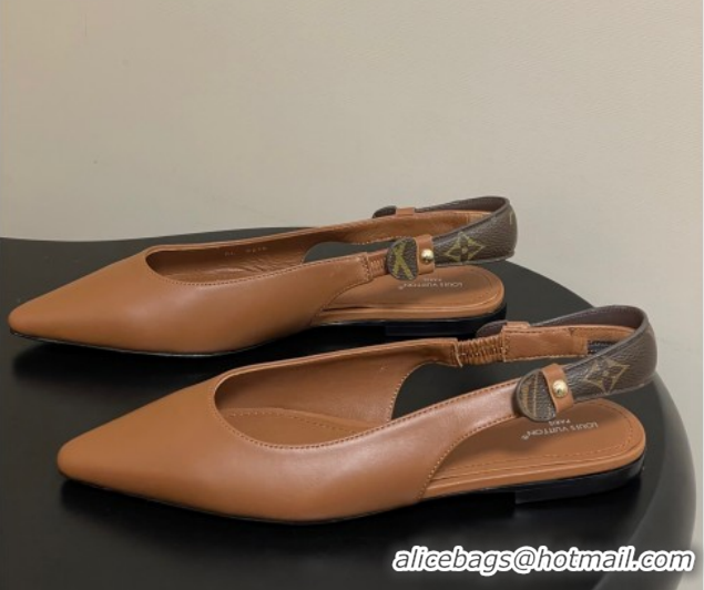 Luxury Discount Louis Vuitton Legacy Slingback Ballerinas Flat in Leather Brown 1AHOCI 1022135