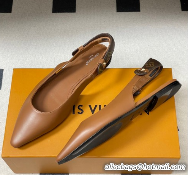 Luxury Discount Louis Vuitton Legacy Slingback Ballerinas Flat in Leather Brown 1AHOCI 1022135