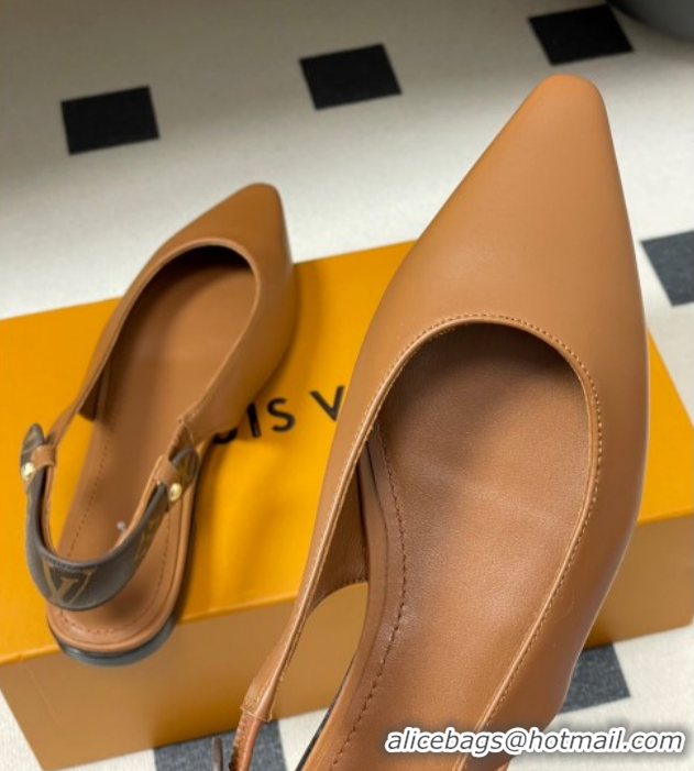 Luxury Discount Louis Vuitton Legacy Slingback Ballerinas Flat in Leather Brown 1AHOCI 1022135