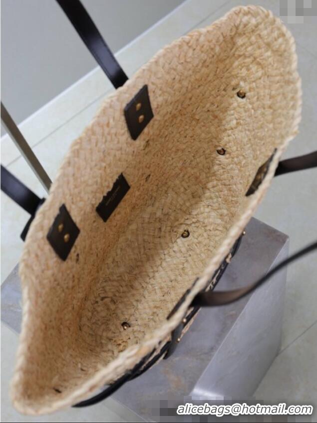 Inexpensive Saint Laurent Panier Straw Medium Basket Bag 685634 Beige/Black 2025