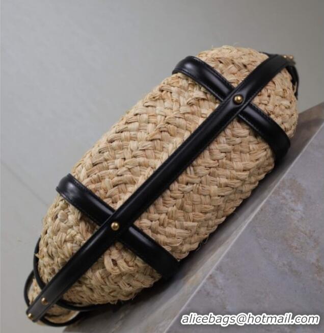 Inexpensive Saint Laurent Panier Straw Medium Basket Bag 685634 Beige/Black 2025