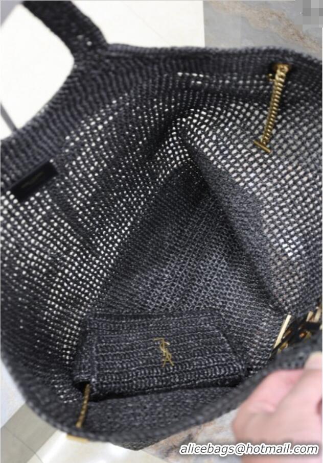 Buy Discount Saint Laurent Icare Maxi Shopping Bag in Woven Raffia Straw 698651 Black 2025
