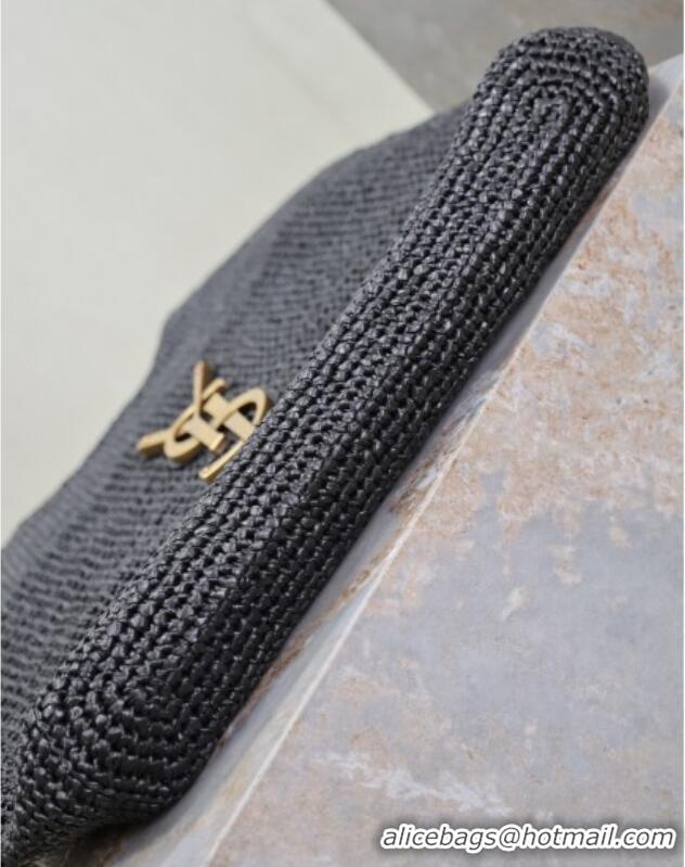 Buy Discount Saint Laurent Icare Maxi Shopping Bag in Woven Raffia Straw 698651 Black 2025