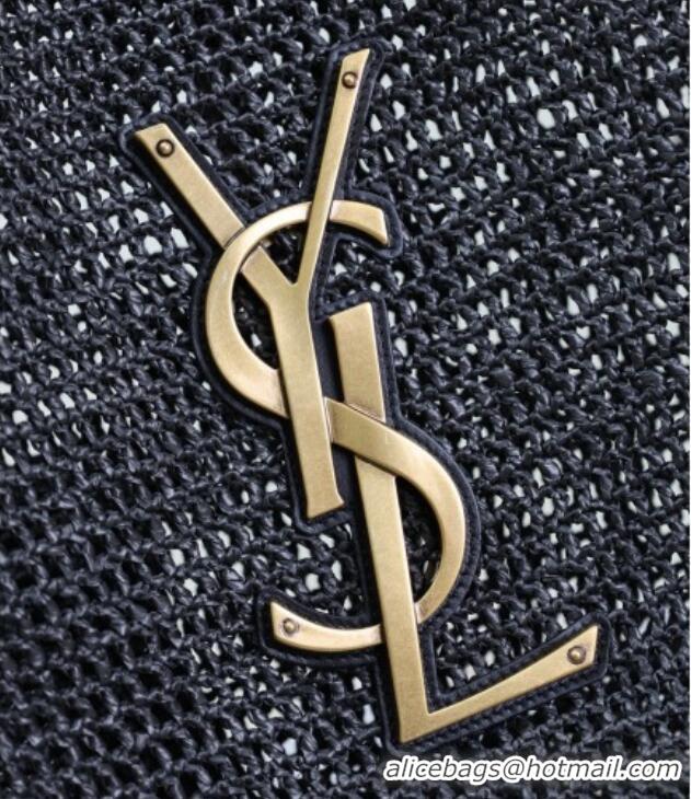 Buy Discount Saint Laurent Icare Maxi Shopping Bag in Woven Raffia Straw 698651 Black 2025