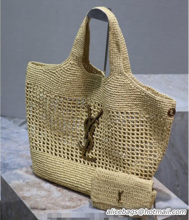 Grade Design Saint Laurent Icare Maxi Shopping Bag in Woven Raffia Straw 698651 Beige 2025