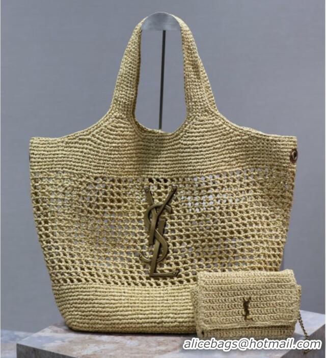 Grade Design Saint Laurent Icare Maxi Shopping Bag in Woven Raffia Straw 698651 Beige 2025