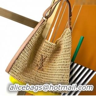 Big Discount Saint Laurent Oxalis Shoulder Bag in Raffia Straw Crochet Net 773984 Brown 2025