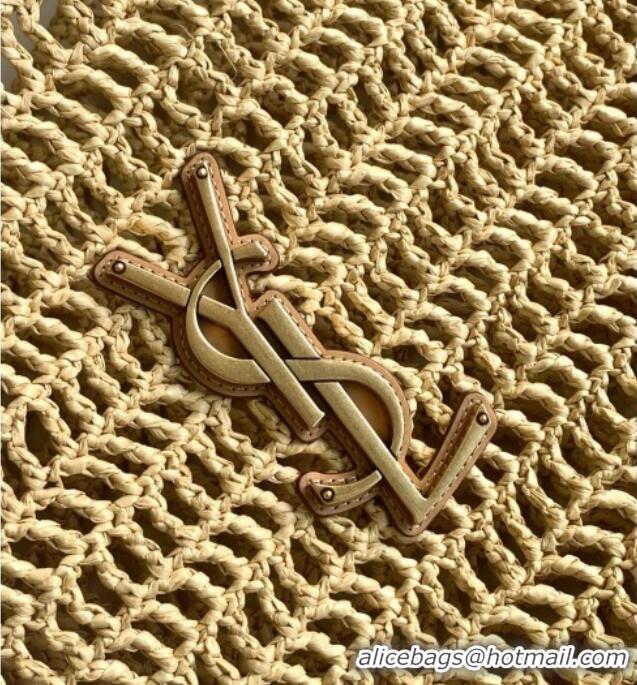 Big Discount Saint Laurent Oxalis Shoulder Bag in Raffia Straw Crochet Net 773984 Brown 2025