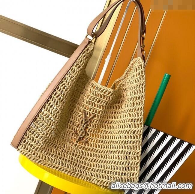 Big Discount Saint Laurent Oxalis Shoulder Bag in Raffia Straw Crochet Net 773984 Brown 2025