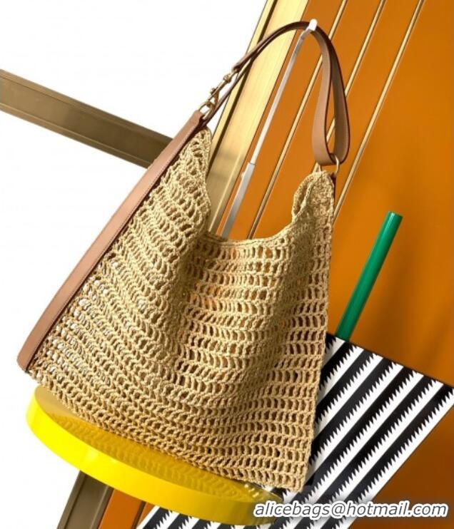 Big Discount Saint Laurent Oxalis Shoulder Bag in Raffia Straw Crochet Net 773984 Brown 2025