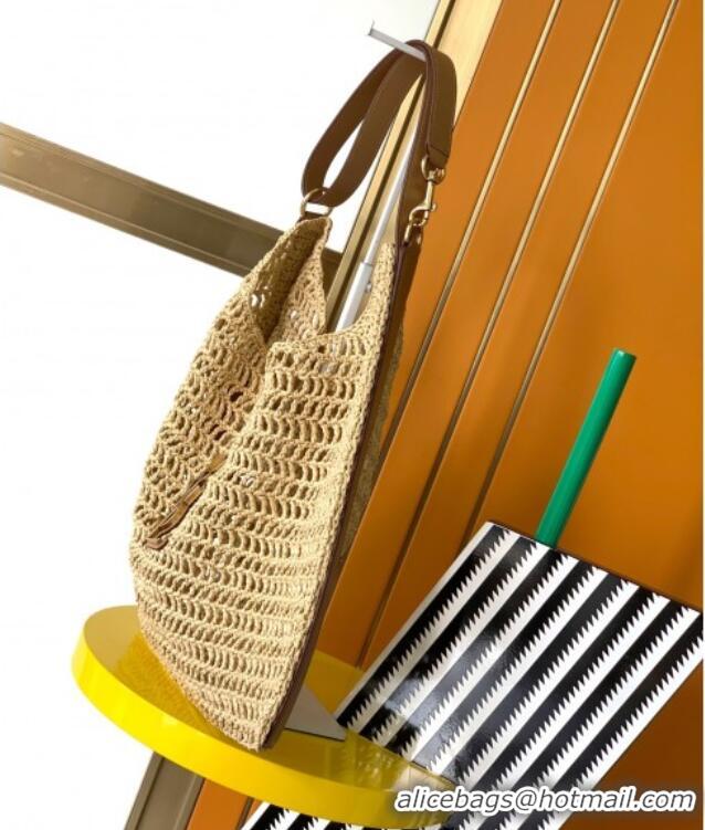 Big Discount Saint Laurent Oxalis Shoulder Bag in Raffia Straw Crochet Net 773984 Brown 2025