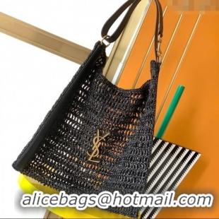 Top Design Saint Laurent Oxalis Shoulder Bag in Raffia Straw Crochet Net 773984 Black 2025