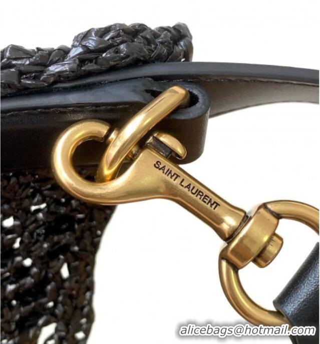 Top Design Saint Laurent Oxalis Shoulder Bag in Raffia Straw Crochet Net 773984 Black 2025
