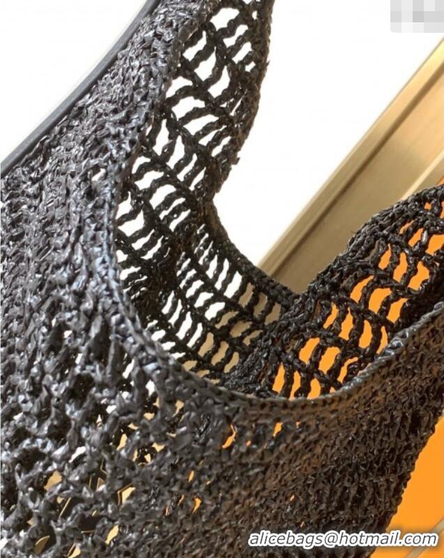 Top Design Saint Laurent Oxalis Shoulder Bag in Raffia Straw Crochet Net 773984 Black 2025