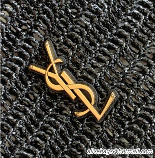 Top Design Saint Laurent Oxalis Shoulder Bag in Raffia Straw Crochet Net 773984 Black 2025