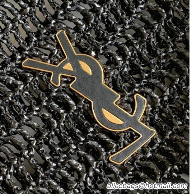 Top Design Saint Laurent Oxalis Shoulder Bag in Raffia Straw Crochet Net 773984 Black 2025