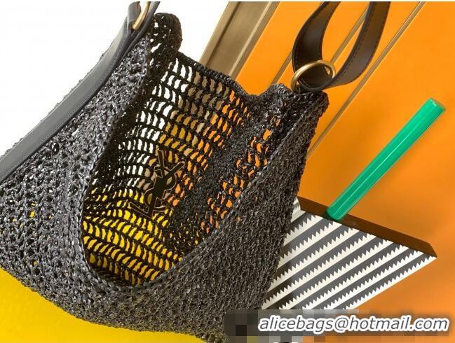 Top Design Saint Laurent Oxalis Shoulder Bag in Raffia Straw Crochet Net 773984 Black 2025