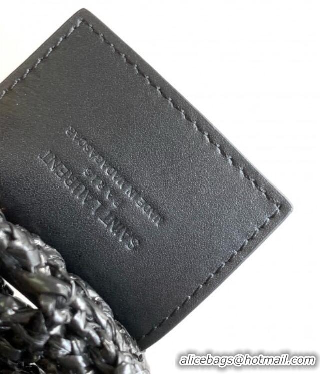 Top Design Saint Laurent Oxalis Shoulder Bag in Raffia Straw Crochet Net 773984 Black 2025