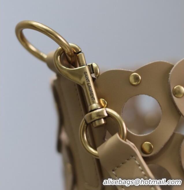 Promotional Saint Laurent Seau Bucket Bag in Heart Cutout Leather with Studs 753827 Brown 2025