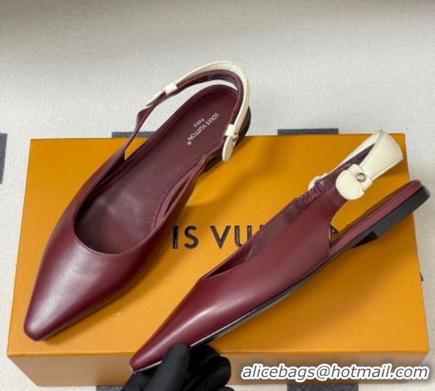 Luxury Louis Vuitton Legacy Slingback Ballerinas Flat in Leather Burgundy 1AHOCI 1022136