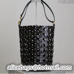 Famous Brand Saint Laurent Seau Bucket Bag in Heart Cutout Leather with Studs 753827 Black 2025