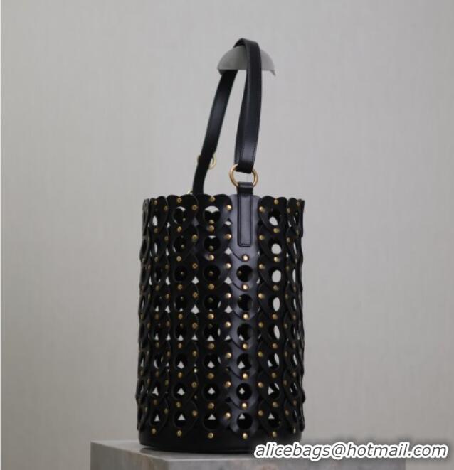 Famous Brand Saint Laurent Seau Bucket Bag in Heart Cutout Leather with Studs 753827 Black 2025