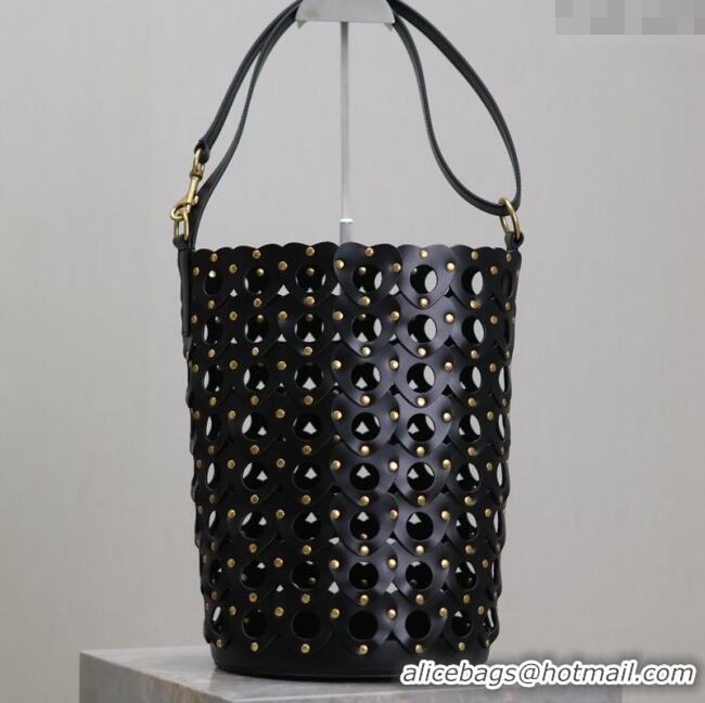 Famous Brand Saint Laurent Seau Bucket Bag in Heart Cutout Leather with Studs 753827 Black 2025