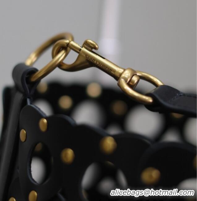 Famous Brand Saint Laurent Seau Bucket Bag in Heart Cutout Leather with Studs 753827 Black 2025