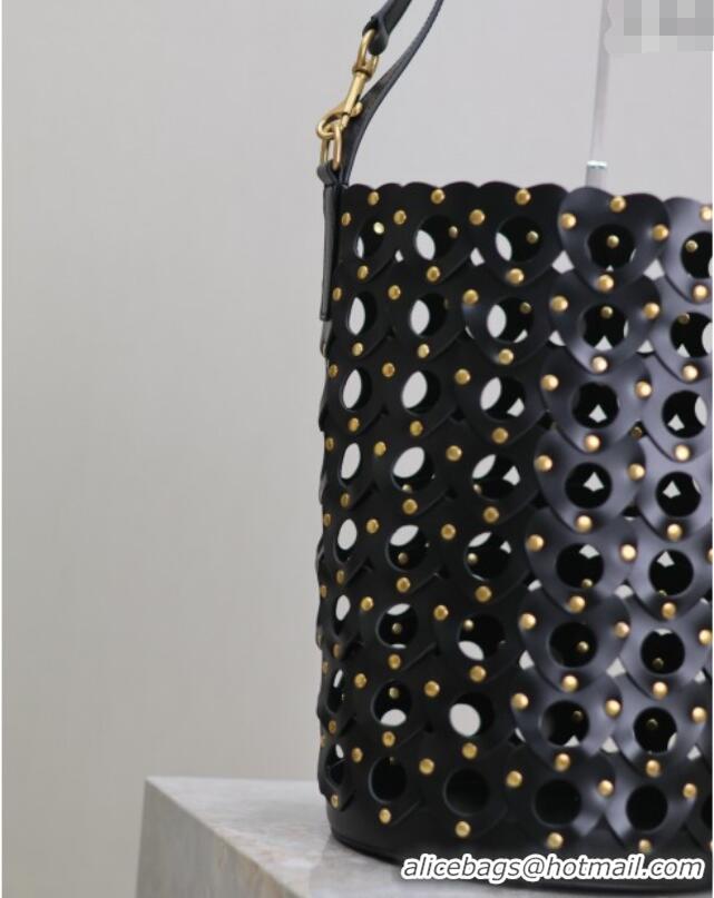Famous Brand Saint Laurent Seau Bucket Bag in Heart Cutout Leather with Studs 753827 Black 2025