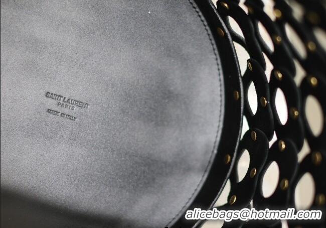 Famous Brand Saint Laurent Seau Bucket Bag in Heart Cutout Leather with Studs 753827 Black 2025