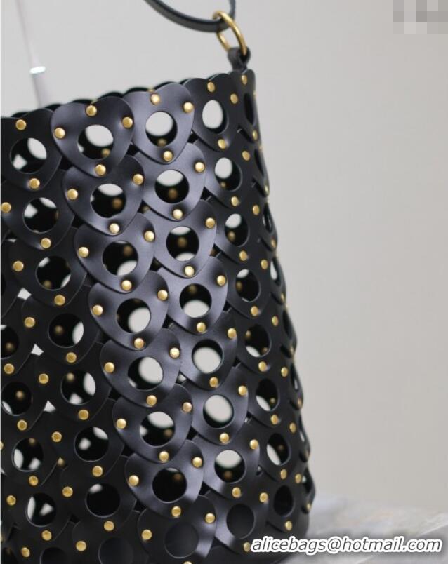 Famous Brand Saint Laurent Seau Bucket Bag in Heart Cutout Leather with Studs 753827 Black 2025