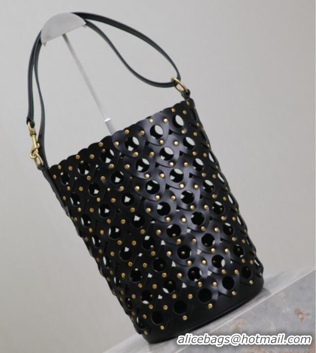 Famous Brand Saint Laurent Seau Bucket Bag in Heart Cutout Leather with Studs 753827 Black 2025
