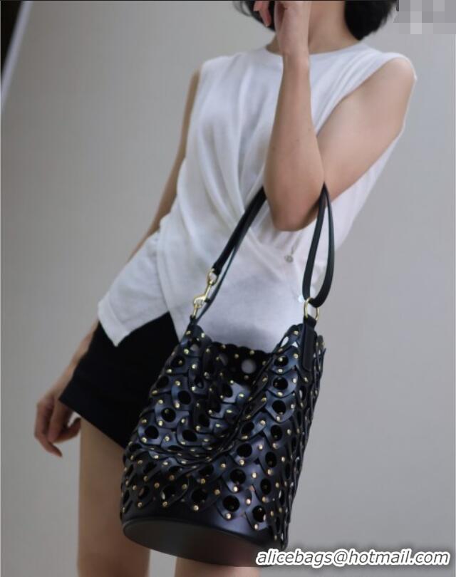 Famous Brand Saint Laurent Seau Bucket Bag in Heart Cutout Leather with Studs 753827 Black 2025