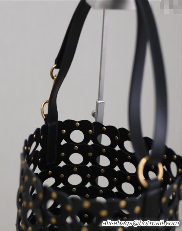 Famous Brand Saint Laurent Seau Bucket Bag in Heart Cutout Leather with Studs 753827 Black 2025