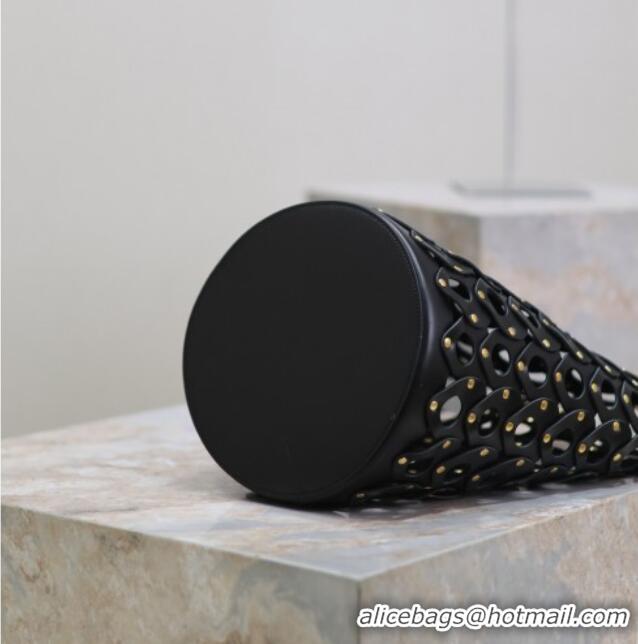 Famous Brand Saint Laurent Seau Bucket Bag in Heart Cutout Leather with Studs 753827 Black 2025