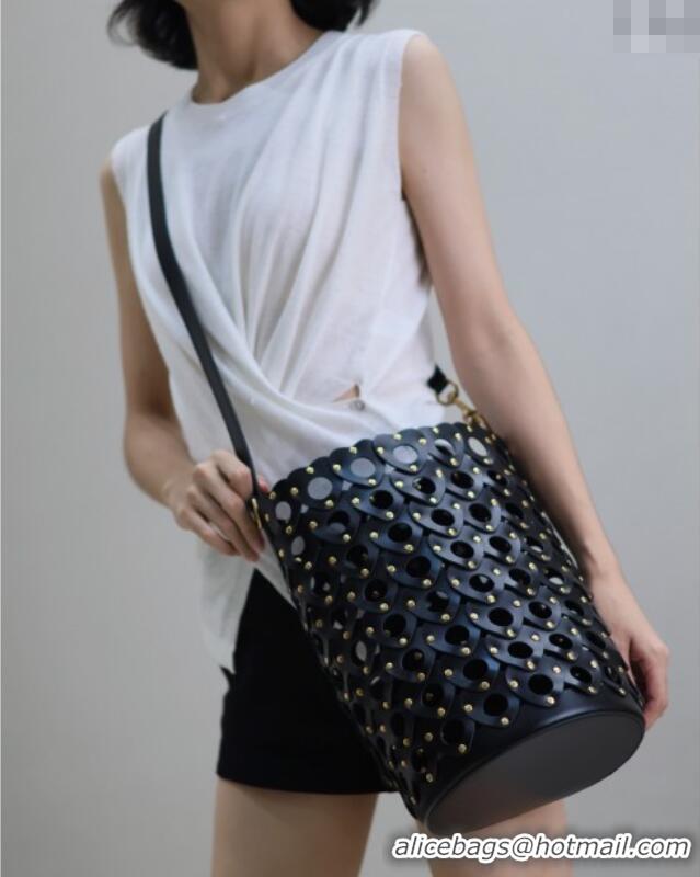 Famous Brand Saint Laurent Seau Bucket Bag in Heart Cutout Leather with Studs 753827 Black 2025