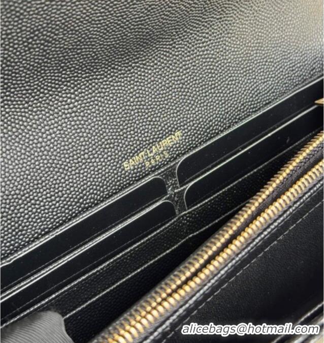 Good Taste Saint Laurent Envelope Flap Long Wallet in Grained Leather 437469 Black/Gold 2025