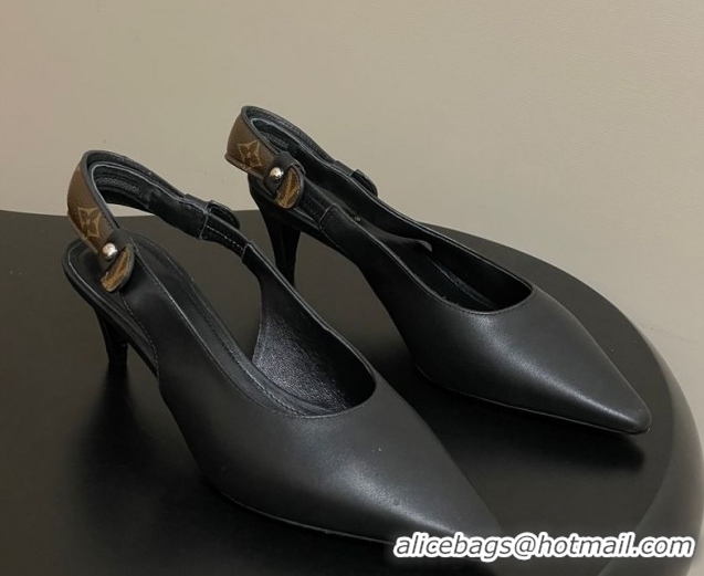 Luxury Cheap Louis Vuitton Legacy Slingback Pumps 6cm in Leather Black 1AHOCI 1022137