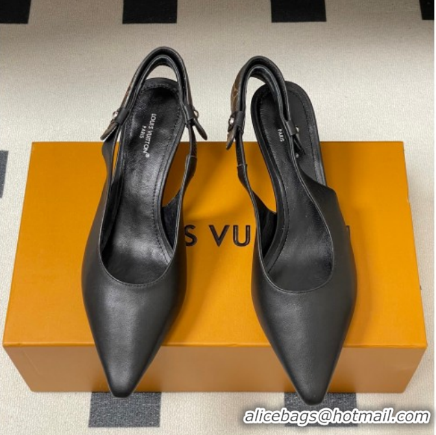 Luxury Cheap Louis Vuitton Legacy Slingback Pumps 6cm in Leather Black 1AHOCI 1022137
