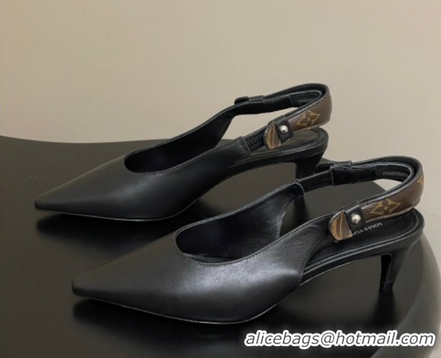 Luxury Cheap Louis Vuitton Legacy Slingback Pumps 6cm in Leather Black 1AHOCI 1022137