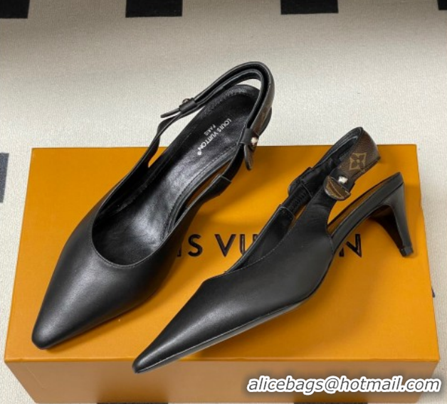 Luxury Cheap Louis Vuitton Legacy Slingback Pumps 6cm in Leather Black 1AHOCI 1022137