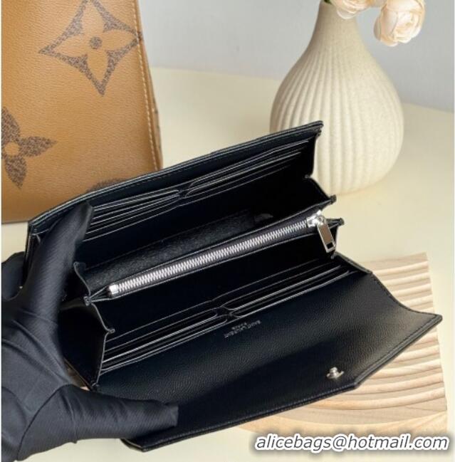 Shop Discount Saint Laurent Envelope Flap Long Wallet in Grained Leather 437469 Black/Silver 2025