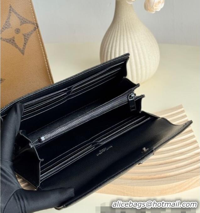 Cheap Price Saint Laurent Envelope Flap Long Wallet in Grained Leather 437469 All Black 2025