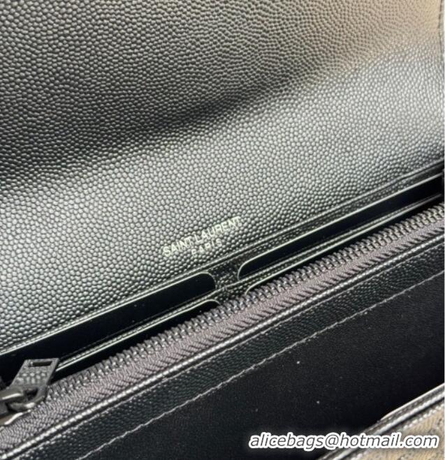 Cheap Price Saint Laurent Envelope Flap Long Wallet in Grained Leather 437469 All Black 2025