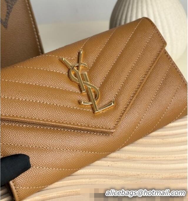 Most Popular Saint Laurent Envelope Flap Long Wallet in Grained Leather 437469 Brown 2025